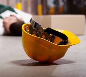 Worker injury photo with yellow hard hat