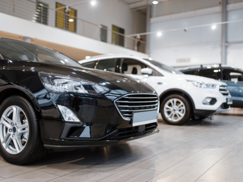 Black and White Cars in a Car dealership