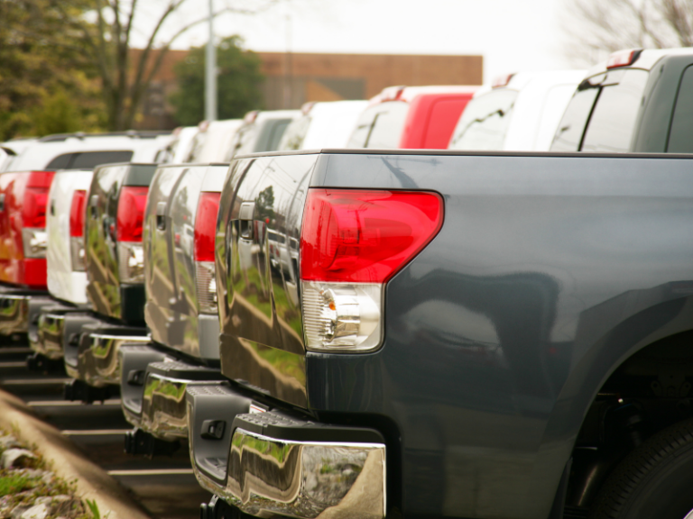 Trucks from a car dealership