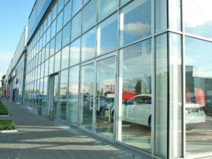 Car Dealership with Glass windows